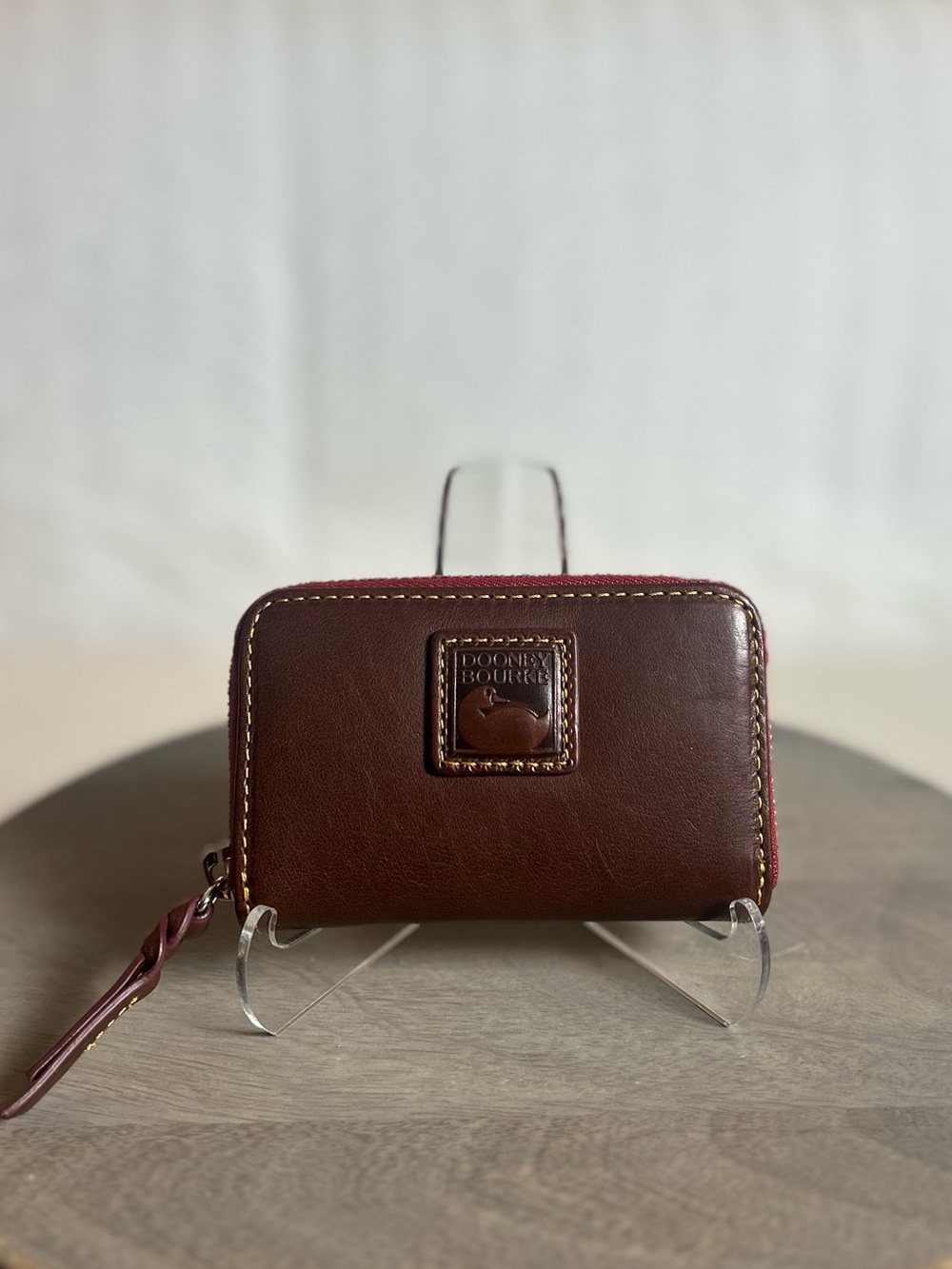 Dooney and Bourke Florentine Leather Small Zip Card Case Wallet in CHESTNUT